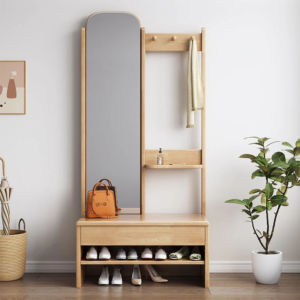Natural Wood Shoe Bench